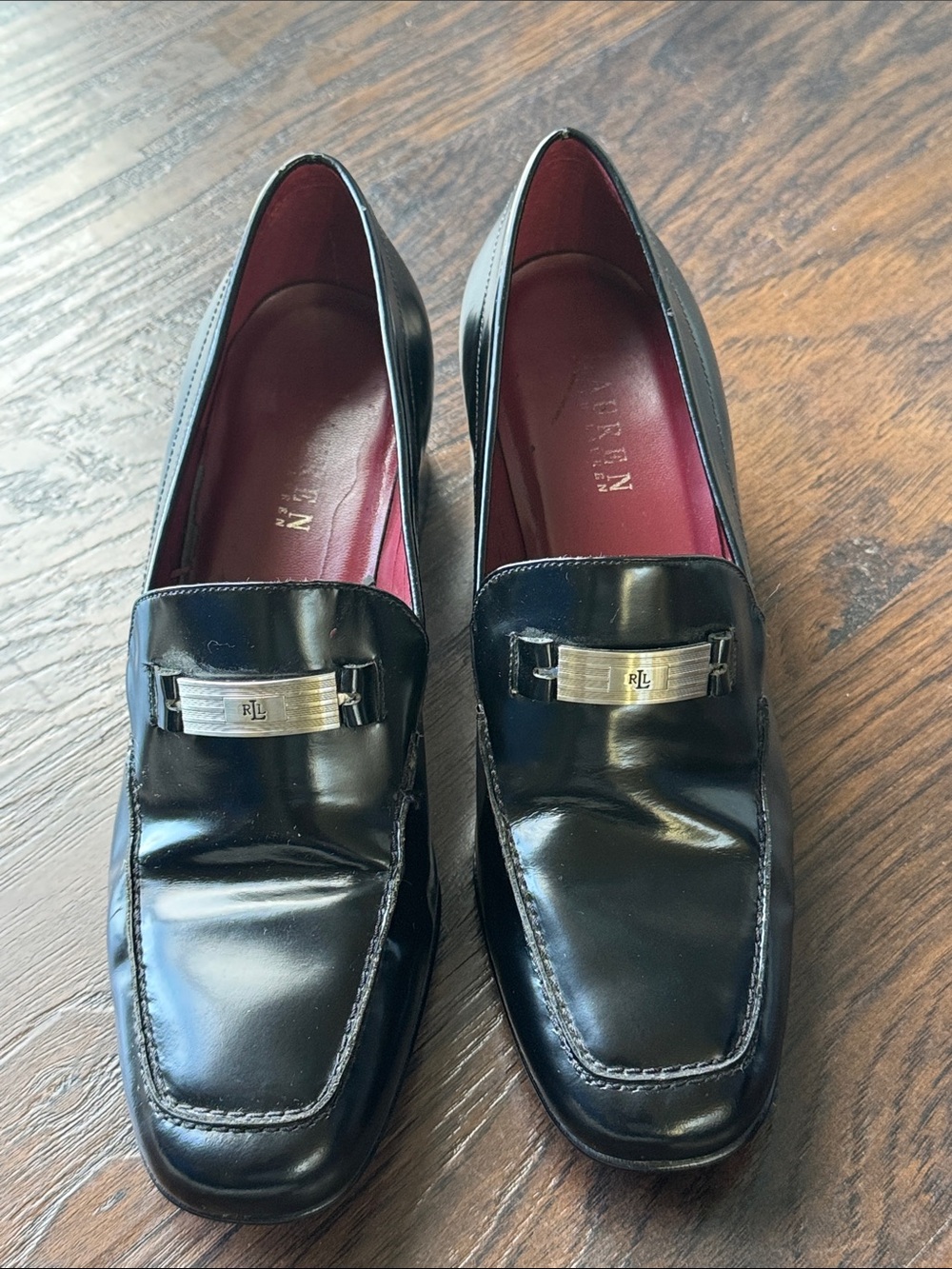 Lauren Ralph Lauren Black Leather Loafers with Silver Metal Bit